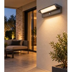 CORNER APPLIQUE CON SENSORE DI MOVIMENTO IP65 ANTRACITE LED 36W LUCE CCT 3000K-4000K DA ESTERNO MODERNA