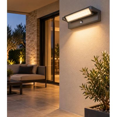 CORNER APPLIQUE CON SENSORE DI MOVIMENTO IP65 ANTRACITE LED 36W LUCE CCT 3000K-4000K DA ESTERNO MODERNA