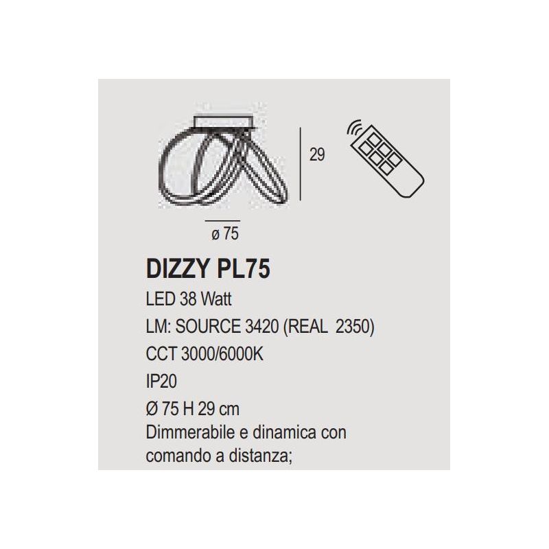 DIZZY PLAFONIERA D75 CM LED 36W DIMMERABILE IN METALLO 22 COLORI DESIGN MODERNO
