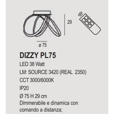 DIZZY PLAFONIERA D75 CM LED 36W DIMMERABILE IN METALLO 22 COLORI DESIGN MODERNO