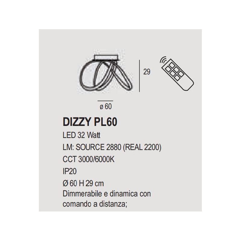 DIZZY PLAFONIERA D90 CM LED 46W DIMMERABILE IN METALLO 22 COLORI DESIGN MODERNO