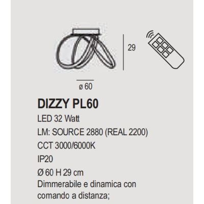 DIZZY PLAFONIERA D90 CM LED 46W DIMMERABILE IN METALLO 22 COLORI DESIGN MODERNO