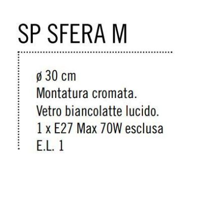 SFERA MEDIA SOSPENSIONE IN VETRO BIANCO LUCIDO DIAMETRO 30 CM MONTATURA CROMATA Illuminando - Cristalensi Shop Online