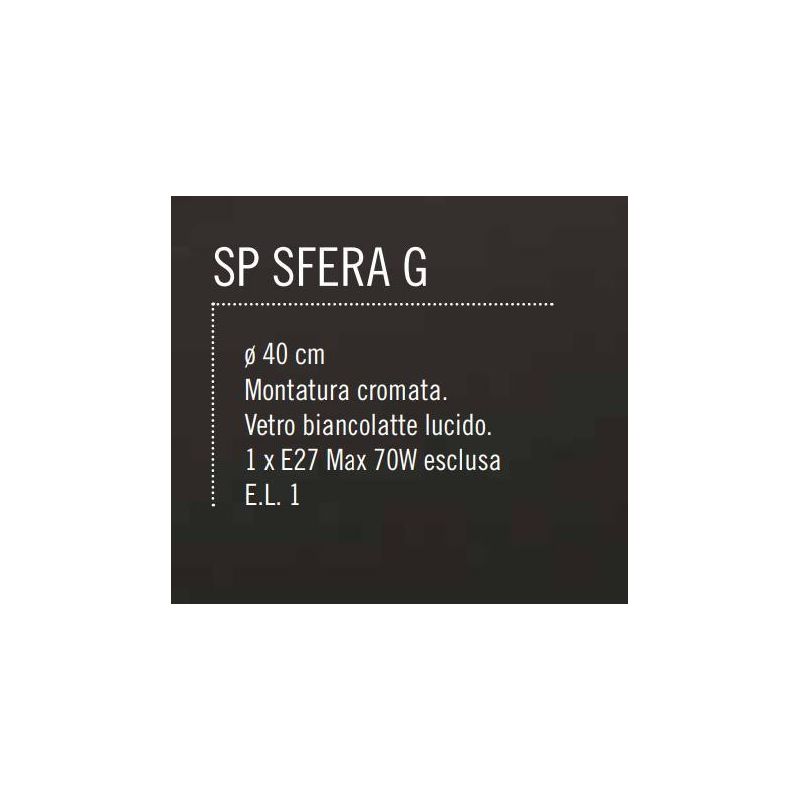 SFERA GRANDE SOSPENSIONE IN VETRO BIANCO DIAMETRO 40 CM LUCIDO MONTATURA CROMO Illuminando - Cristalensi Shop Online