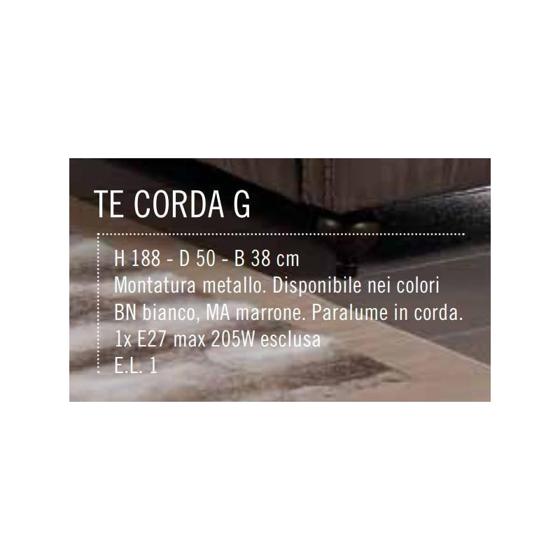 CORDA LAMPADA DA TERRA GRANDE CON PARALUME IN CORDA INCOLLATA MARRONE O BIANCA Illuminando - Cristalensi Shop Online