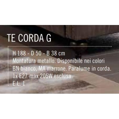 CORDA LAMPADA DA TERRA GRANDE CON PARALUME IN CORDA INCOLLATA MARRONE O BIANCA Illuminando - Cristalensi Shop Online