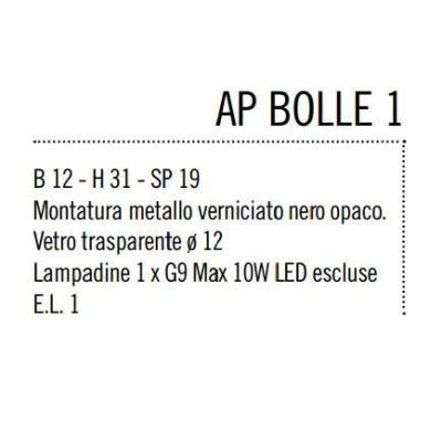 BOLLE 1 LAMPADA DA PARETE MODERNA IN METALLO NERO O ORO CON SFERA IN VETRO Illuminando - Cristalensi Shop Online