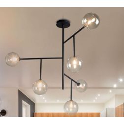 BOLLE 6 PLAFONIERA 6 LUCI MODERNA IN METALLO NERO O ORO OPACO CON SFERE IN VETRO Illuminando - Cristalensi Shop Online