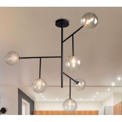 BOLLE 6 PLAFONIERA 6 LUCI MODERNA IN METALLO NERO O ORO OPACO CON SFERE IN VETRO Illuminando - Cristalensi Shop Online