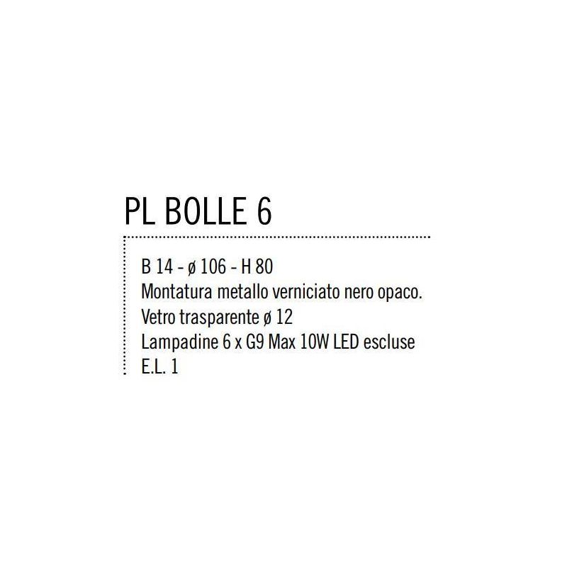 BOLLE 6 PLAFONIERA 6 LUCI MODERNA IN METALLO NERO O ORO OPACO CON SFERE IN VETRO Illuminando - Cristalensi Shop Online