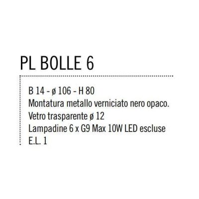 BOLLE 6 PLAFONIERA 6 LUCI MODERNA IN METALLO NERO O ORO OPACO CON SFERE IN VETRO Illuminando - Cristalensi Shop Online