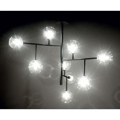 BOLLE 9 PLAFONIERA 9 LUCI MODERNA IN METALLO NERO O ORO OPACO CON SFERE IN VETRO Illuminando - Cristalensi Shop Online