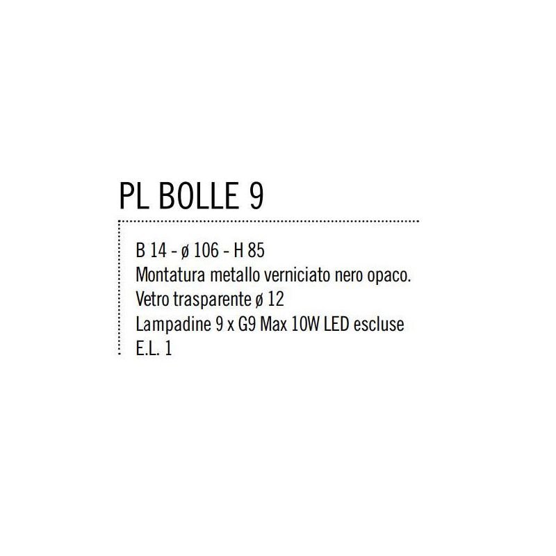 BOLLE 9 PLAFONIERA 9 LUCI MODERNA IN METALLO NERO O ORO OPACO CON SFERE IN VETRO Illuminando - Cristalensi Shop Online