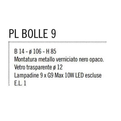 BOLLE 9 PLAFONIERA 9 LUCI MODERNA IN METALLO NERO O ORO OPACO CON SFERE IN VETRO Illuminando - Cristalensi Shop Online