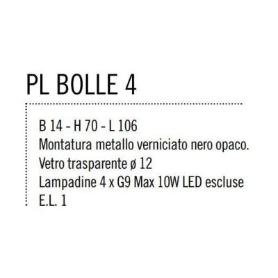 BOLLE 4 PLAFONIERA 4 LUCI MODERNA IN METALLO NERO O ORO OPACO CON SFERE IN VETRO Illuminando - Cristalensi Shop Online