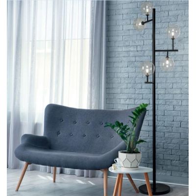 BOLLE 5 LAMPADA DA TERRA 5 LUCI MODERNA IN METALLO NERO O ORO OPACO CON SFERE IN VETRO Illuminando - Cristalensi Shop Online