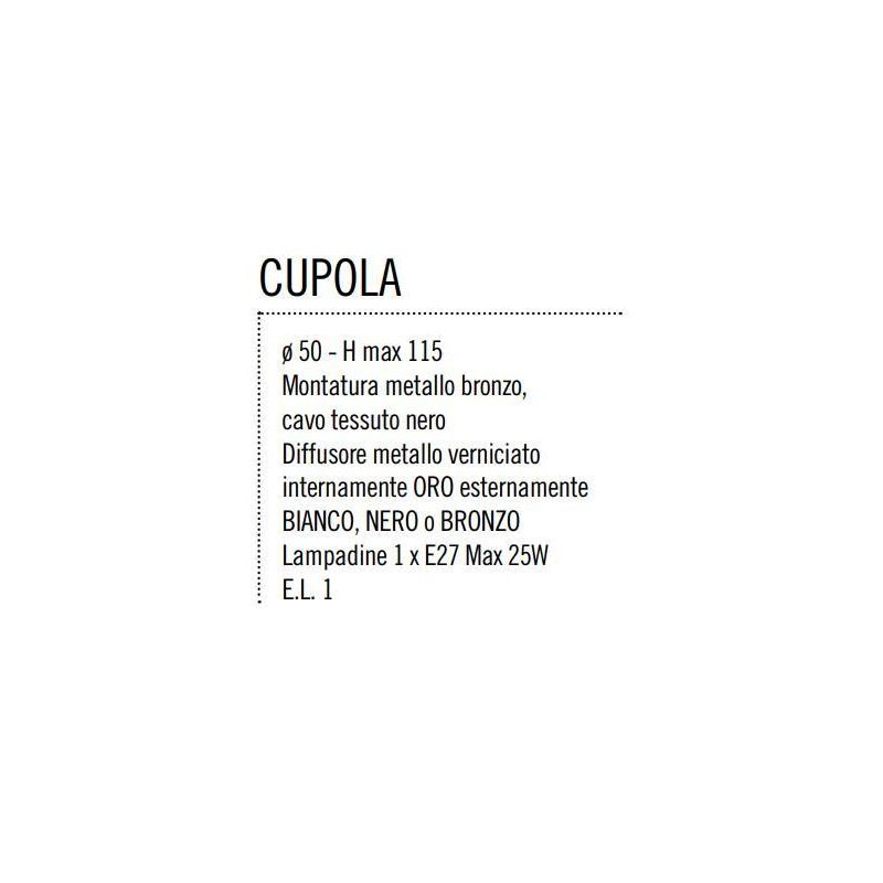 CUPOLA SOSPENSIONE CLASSICA IN METALLO BIANCO NERO O BRONZO CON INTERNO ORO D50 DI ILLUMINANDO Illuminando - Cristalensi Shop On