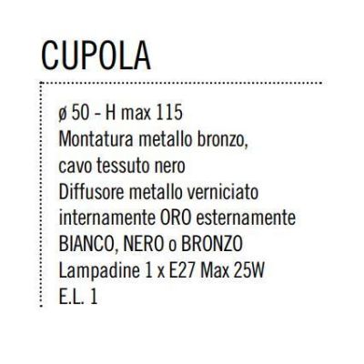 CUPOLA SOSPENSIONE CLASSICA IN METALLO BIANCO NERO O BRONZO CON INTERNO ORO D50 DI ILLUMINANDO Illuminando - Cristalensi Shop On