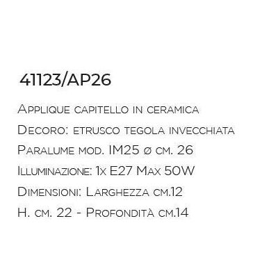 APPLIQUE CAPITELLO IN TERRACOTTA CON PARALUME MADE IN ITALY DELLA IMAS IMAS - Cristalensi Shop Online