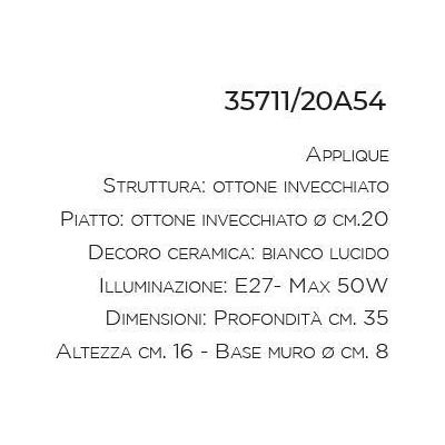 APPLIQUE STILE RUSTICO IN OTTONE INVECCHIATO E CERAMICA MADE IN ITALY IMAS - Cristalensi Shop Online