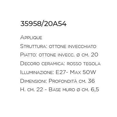 APPLIQUE STILE RUSTICO CON PIATTO IN OTTONE INVECCHIATO MADE IN ITALY IMAS - Cristalensi Shop Online