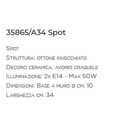 SPOT IN STILE RUSTICO SOPRA SPECCHIO O QUADRO IN OTTONE INVECCHIATO E CERAMICA IMAS - Cristalensi Shop Online