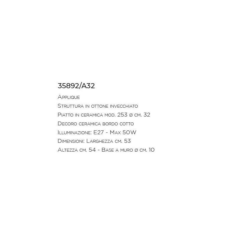 APPLIQUE RUSTICA IN OTTONE INVECCHIATO CON PIATTO PLISSE IN TERRACOTTA DELLA IMAS IMAS - Cristalensi Shop Online