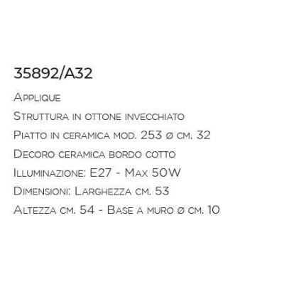 APPLIQUE RUSTICA IN OTTONE INVECCHIATO CON PIATTO PLISSE IN TERRACOTTA DELLA IMAS IMAS - Cristalensi Shop Online
