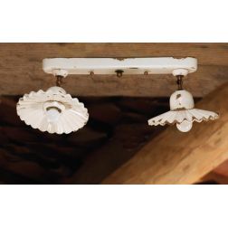 PLAFONIERA 2 LUCI IN TERRACOTTA DECORATA A MANO CON SNODI IN OTTONE INVECCHIATO DELLA IMAS IMAS - Cristalensi Shop Online