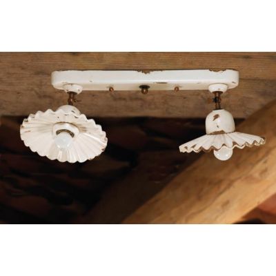 PLAFONIERA 2 LUCI IN TERRACOTTA DECORATA A MANO CON SNODI IN OTTONE INVECCHIATO DELLA IMAS IMAS - Cristalensi Shop Online