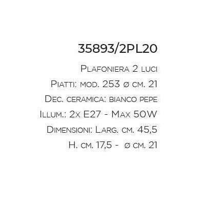 PLAFONIERA 2 LUCI IN TERRACOTTA DECORATA A MANO CON SNODI IN OTTONE INVECCHIATO DELLA IMAS IMAS - Cristalensi Shop Online