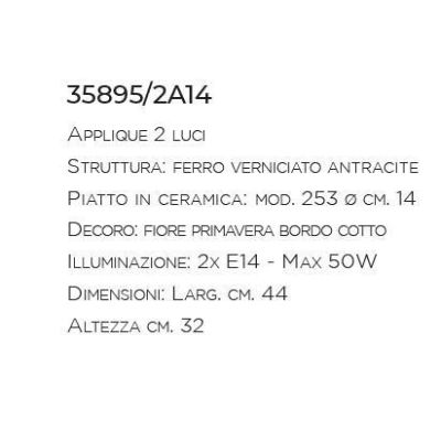 APPLIQUE A 2 LUCI IN TERRACOTTA DECORATA A MANO CON SNODI MADE IN ITALY DELLA IMAS IMAS - Cristalensi Shop Online
