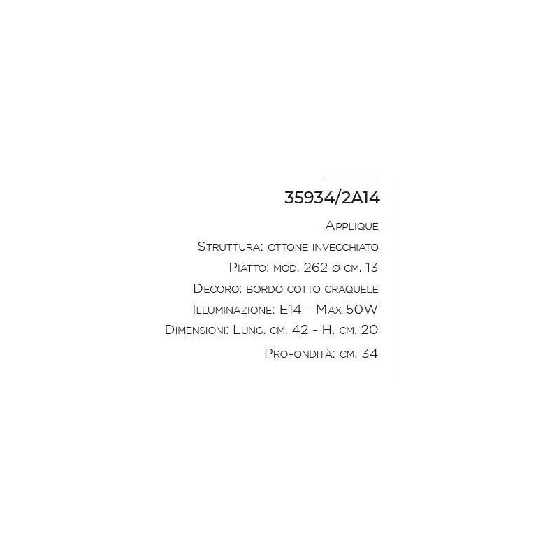 APPLIQUE 2 LUCI CON SNODI IN OTTONE E TERRACOTTA STILE RUSTICO DELLA IMAS IMAS - Cristalensi Shop Online