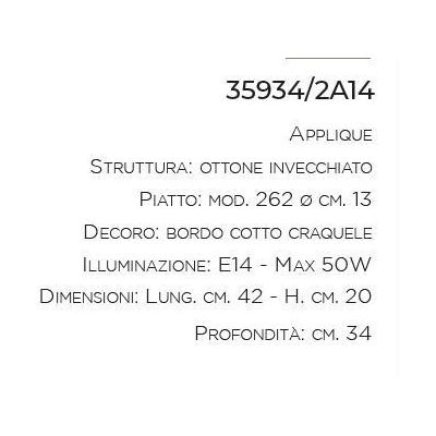 APPLIQUE 2 LUCI CON SNODI IN OTTONE E TERRACOTTA STILE RUSTICO DELLA IMAS IMAS - Cristalensi Shop Online