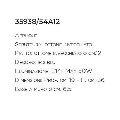 APPLIQUE IN OTTONE INVECCHIATO CON PARTICOLARI IN TERRACOTTA RUSTICA MADE IN ITALY IMAS - Cristalensi Shop Online