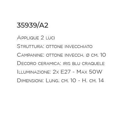 APPLIQUE 2 LUCI IN OTTONE INVECCHIATO CON SNODO CON BASE IN TERRACOTTA MADE IN ITALY IMAS - Cristalensi Shop Online