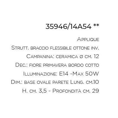 APPLIQUE IN OTTONE INVECCHIATO CON PARTICOLARI IN TERRACOTTA E BRACCIO FLESSIBILE DELLA IMAS IMAS - Cristalensi Shop Online