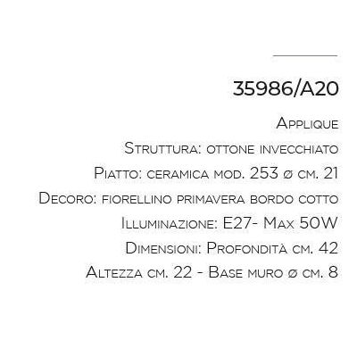 APPLIQUE IN TERRACOTTA CON BRACCIO IN OTTONE RUSTICA MADE IN ITALY DELLA IMAS IMAS - Cristalensi Shop Online