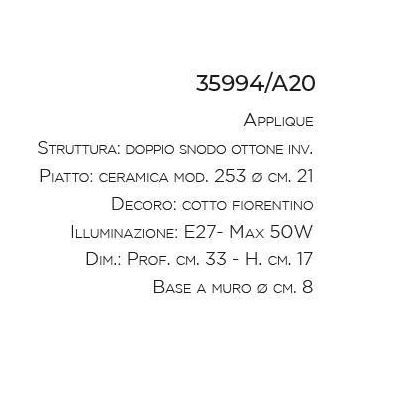 APPLIQUE IN OTTONE INVECCHIATO E TERRACOTTA IN STILE RUSTICO MADE IN ITALY DELLA IMAS IMAS - Cristalensi Shop Online