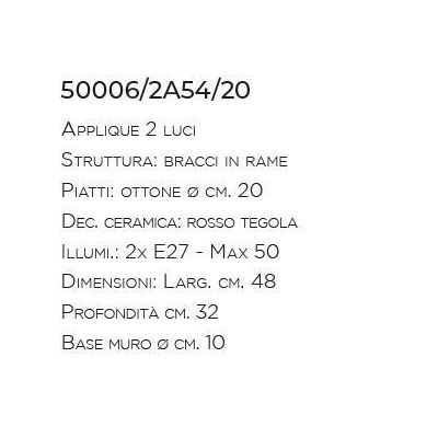 APPLIQUE 2 LUCI CON IN OTTONE E CERAMICA CON BRACCI FLESSIBILI IN STILE RUSTICO IMAS - Cristalensi Shop Online