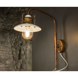 APPLIQUE RUSTICA IN OTTONE INVECCHIATO E CERAMICA CON BRACCIO REGOLABILE IN ALTEZZA DELLA IMAS IMAS - Cristalensi Shop Online