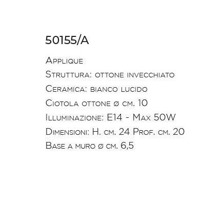 APPLIQUE RUSTICA IN OTTONE E CERAMICA CON CAVO A TRECCIA PRODOTTO IN ITALIA DALLA IMAS IMAS - Cristalensi Shop Online