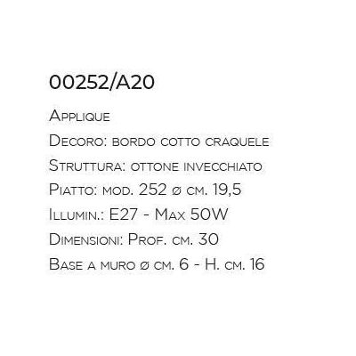 APPLIQUE IN TERRACOTTA DECORATA A MANO E OTTONE INVECCHIATO CON SNODO PRODOTTA IN ITALIA IMAS - Cristalensi Shop Online