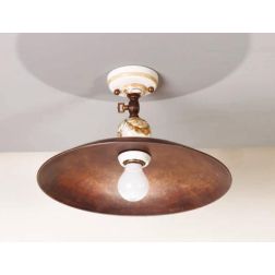 PLAFONIERA IN OTTONE E CERAMICA DECORATA A MANO IN STILE RUSTICO PRODOTTO IN ITALIA DALLA IMAS IMAS - Cristalensi Shop Online