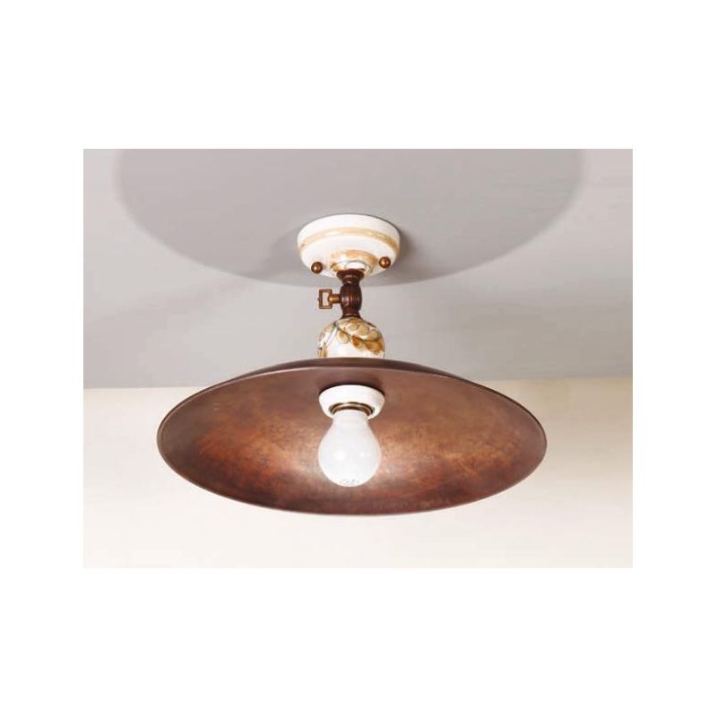 PLAFONIERA IN OTTONE E CERAMICA DECORATA A MANO IN STILE RUSTICO PRODOTTO IN ITALIA DALLA IMAS IMAS - Cristalensi Shop Online