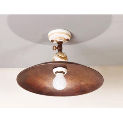 PLAFONIERA IN OTTONE E CERAMICA DECORATA A MANO IN STILE RUSTICO PRODOTTO IN ITALIA DALLA IMAS IMAS - Cristalensi Shop Online