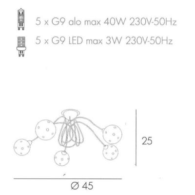 SUPER BALL PLAFONIERA IN METALLO CROMATO 5 LUCI DIAMETRO 60 CM Top Light Illuminazione - Cristalensi Shop Online