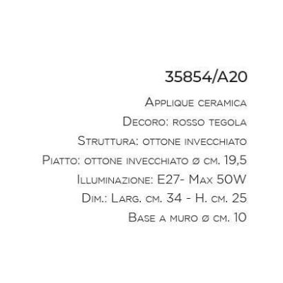 APPLIQUE IN OTTONE E CERAMICA DECORATA A MANO IN STILE RUSTICO PRODOTTO IN ITALIA DALLA IMAS IMAS - Cristalensi Shop Online