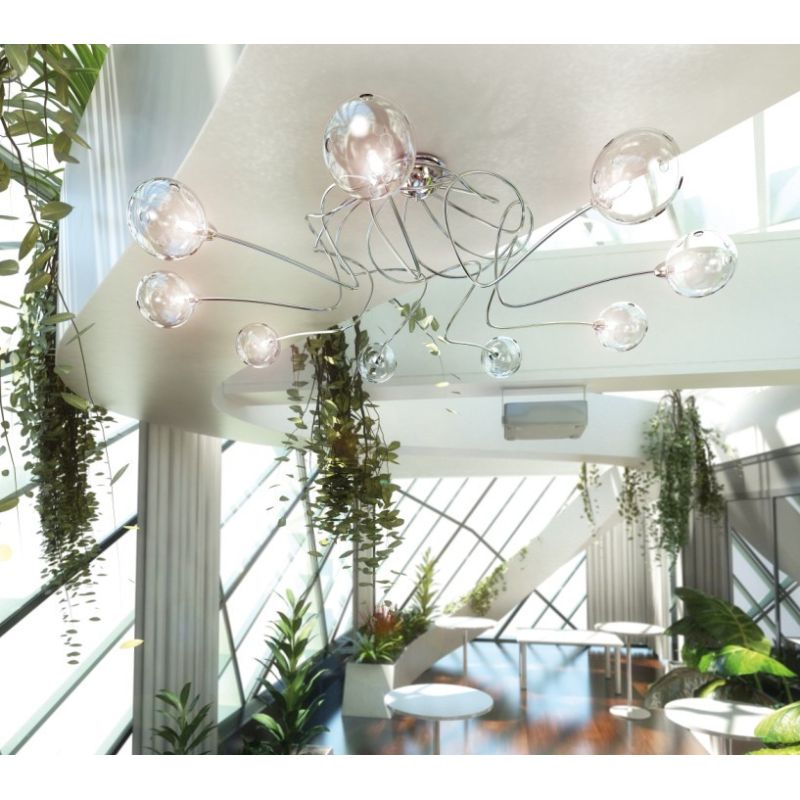 SUPER BALL PLAFONIERA IN METALLO CROMATO 9 LUCI DIAMETRO 88 CM Top Light Illuminazione - Cristalensi Shop Online
