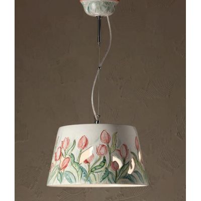 SOSPENSIONE STILE VINTAGE IN CERAMICA CON DECORO TULIPANI FATTI A MANO IN ITALIA IMAS - Cristalensi Shop Online